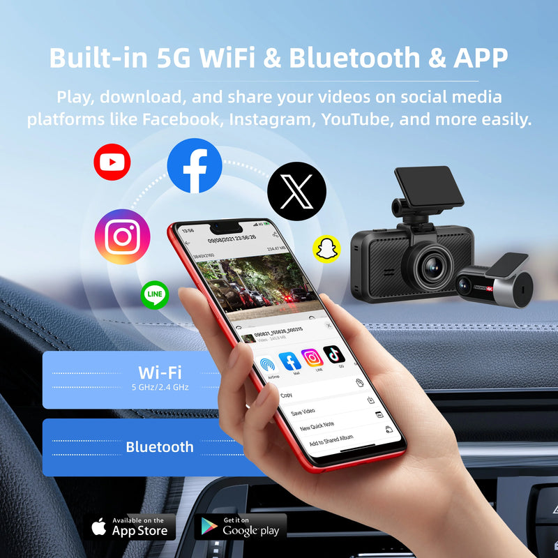 Miofive S1-Ultra Dash Cam Front Rear, 4K+4K Dual Dash Camera for Cars, with 1x FREE 64GB microSD Card